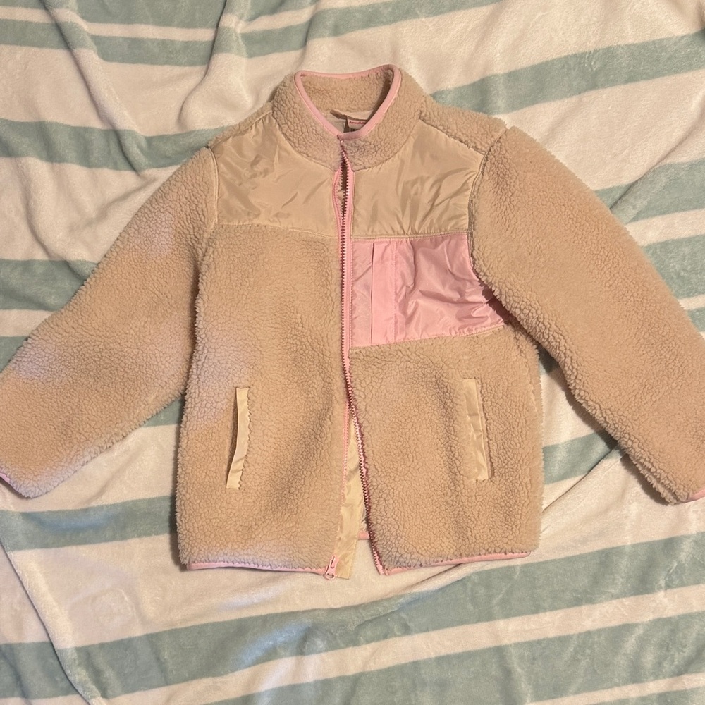 Hanna Andersson Beige and Pink Sherpa Jacket